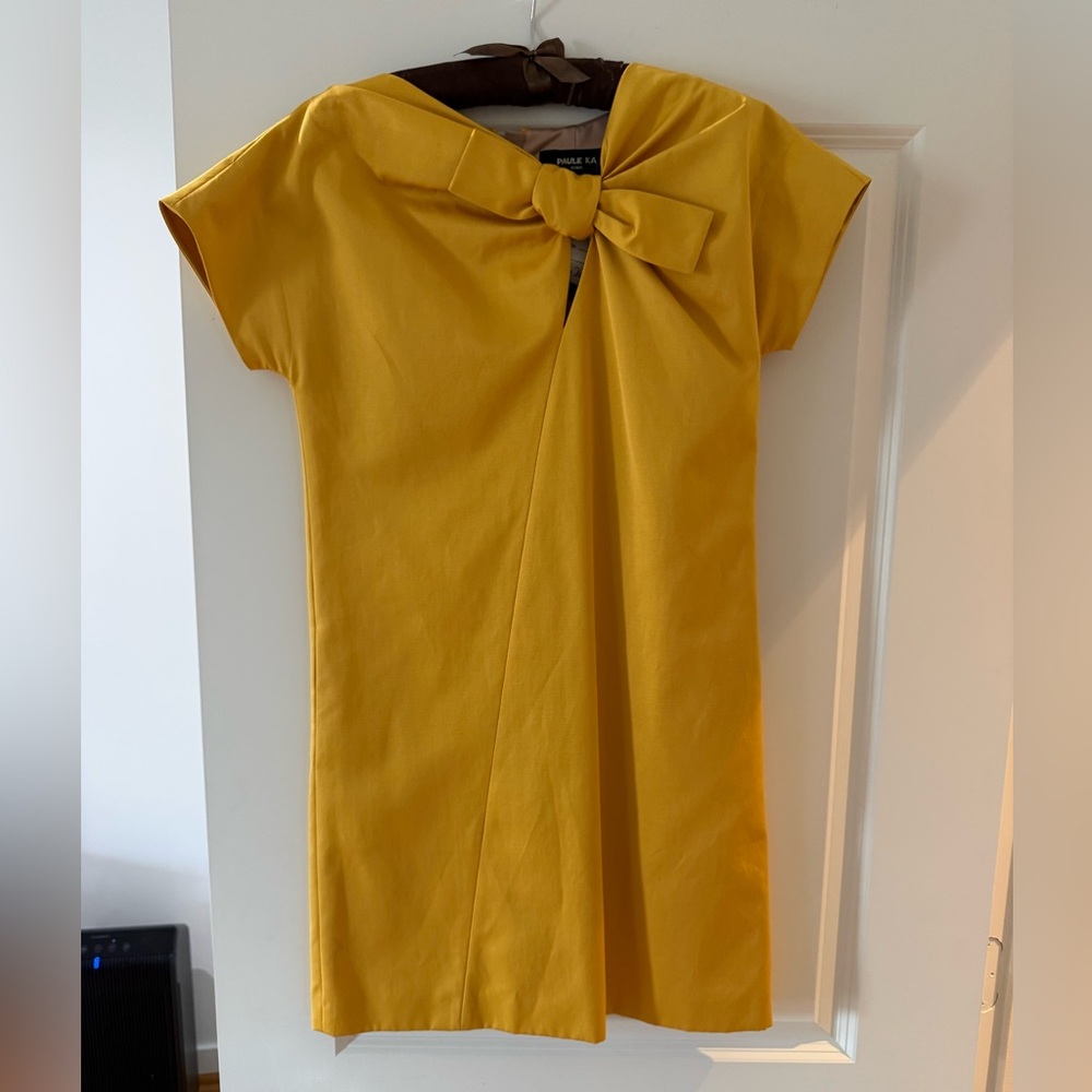 PAULE KA Paris Yellow Bow Shift Dress – Elegant Designer Cocktail Dress